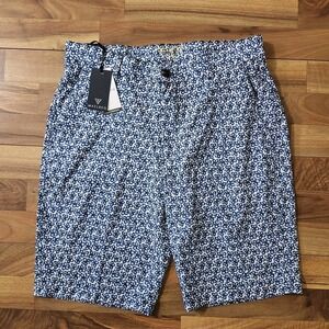 NWT Maelreg Proflex Performance Golf Shorts Ink Flower Blue Sz 34 Wicking UPF30